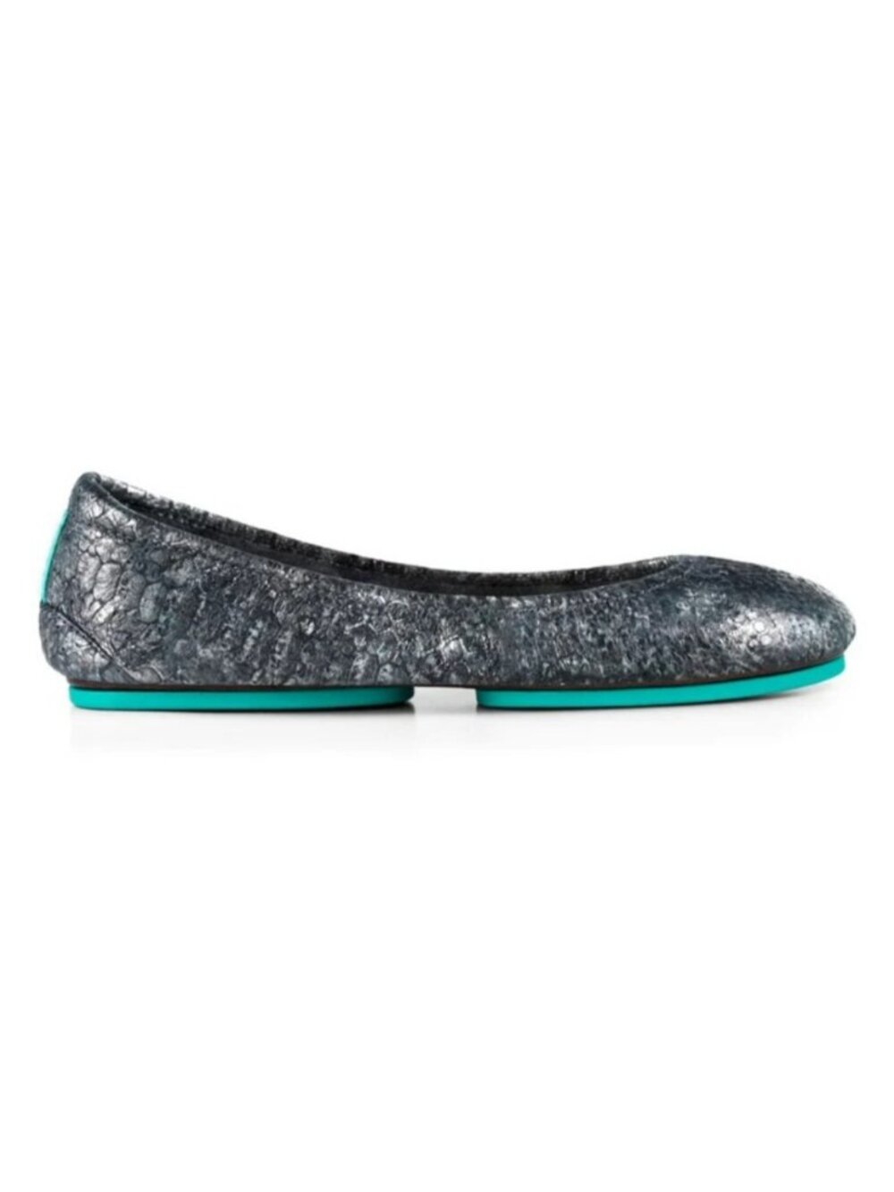 Tieks Drago Metallic Foil Leather Ballet Flats With Turquoise Sole 7